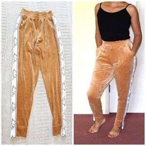 La Perla velvet Camel women's Pants Logo Trim side Jogger Size 38/M Cotton
